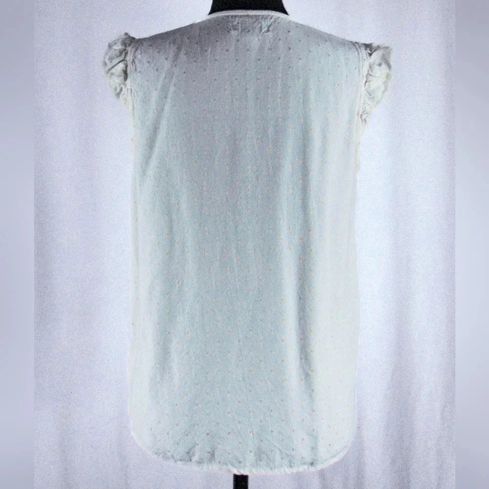 Aruba Blue Sleeveless Blouse, Ruffled Detail, Floral Embroidery sz M - Picture 3 of 8